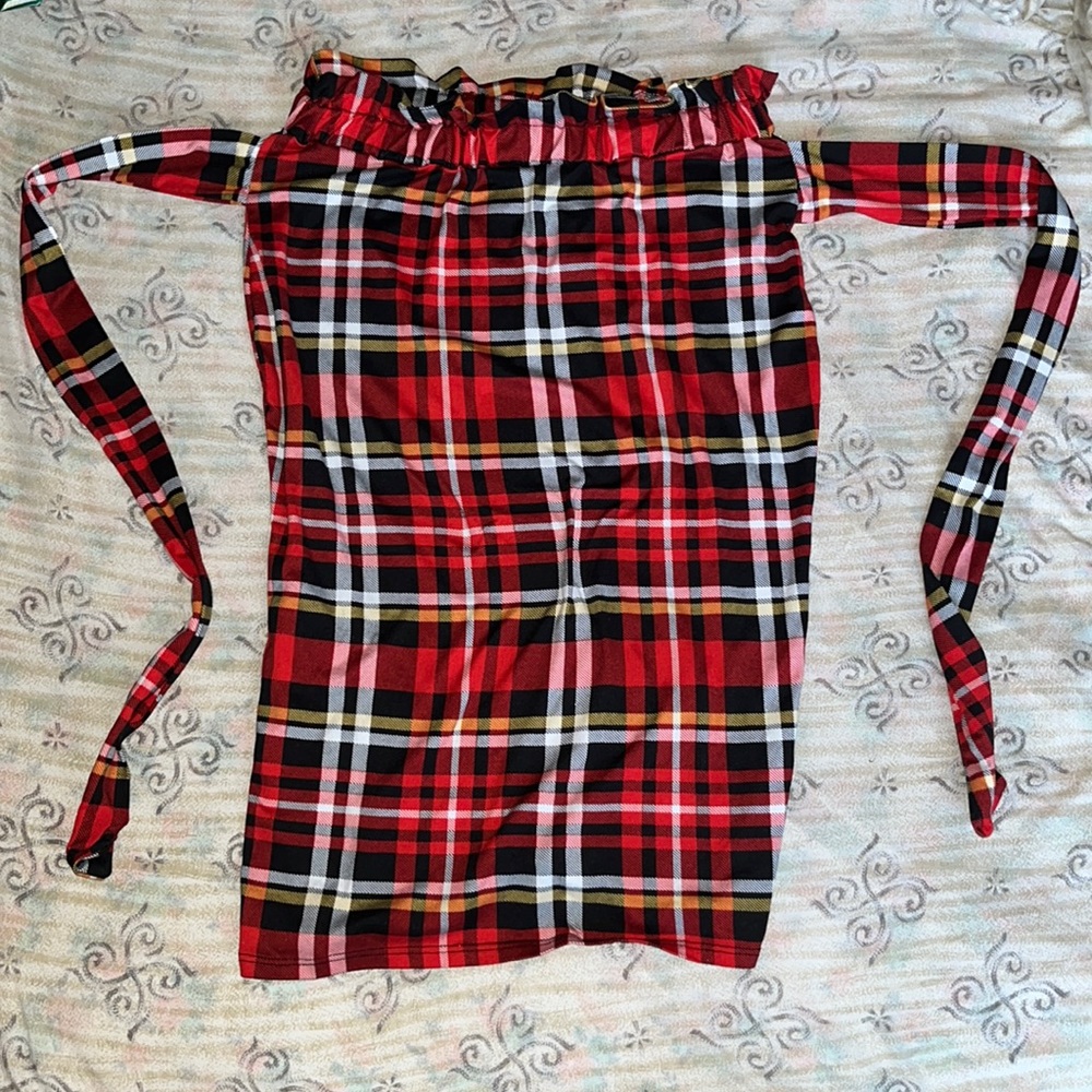 Plaid Pencil Skirt with Strings